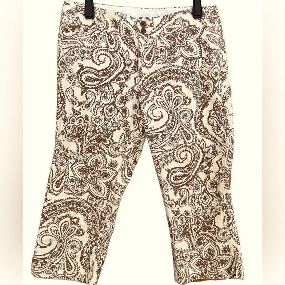 GAP brown/cream paisley print Stretch capri pants, size 10. - Picture 1 of 5
